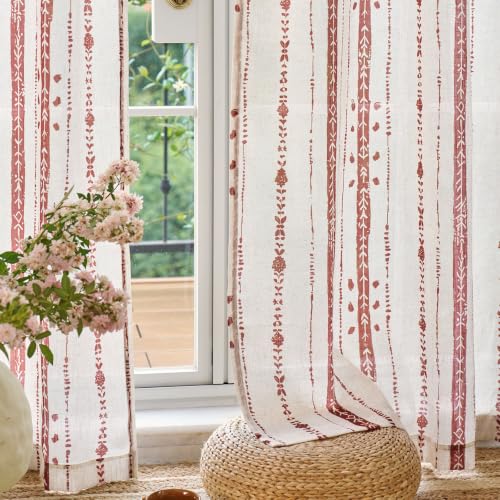 Conkov Boho Curtains for Living Room Bedroom,Vintage Boho Pattern 63 Inches Long Window Treatment Drapes for Dining Room Rod Pocket 2 Panels, W52 x L63, Terracotta