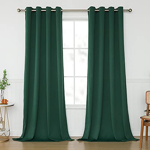 KEQIAOSUOCAI Green Blackout Curtains 120 Inches Long for Living Room - Grommet Room Darkening Hunter Green Curtain Drapes for Bedroom, Emerald Green, 2 Panel, 52W x 120L