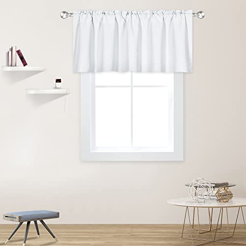 DECOVSUN White Valance for Windows 52x18 Inch Solid Thermal Insulated Blackout Rod Pocket Kitchen Short Curtain Toppers Valance for Bathroom Living Room 1 Panel