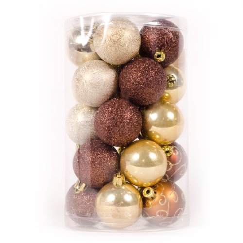 WeRChristmas 25-Piece Deluxe Variety Christmas Tree Baubles Decoration Pack, Brown/Bronze/Gold