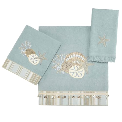 Avanti Linens - 3pc Towel Set, Soft & Absorbent Cotton, Coastal Home Decor (by The Sea Collection, Mineral)