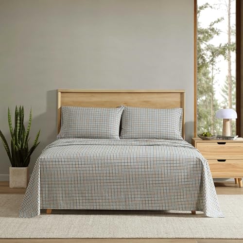 Eddie Bauer - Twin Sheet Set, Crisp & Cooling Sheets w/a Naturally Smooth Cotton Percale Lightweight Feel - Matching Pillowcase & Deep Pocket Fitted Sheet (Griffin Plaid Beige)