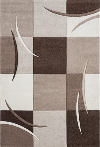 Mia's Teppiche Profile Design Rug - Checkered - Brown Beige, Size:160x230cm