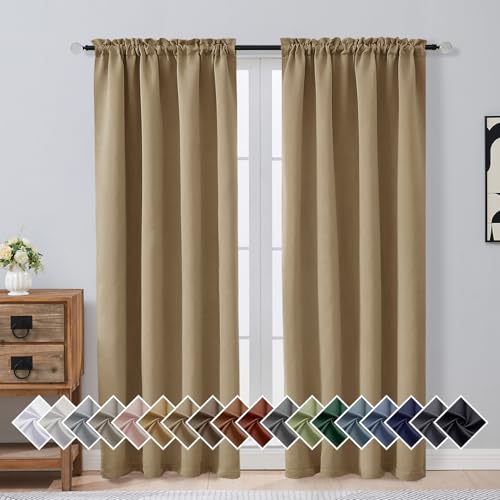 OVZME Taupe Blackout Curtains for Bedroom 72 Inch Length 2 Panels Set, Solid Thermal Insulated Energy Saving Window Curtains for Living Room, Dual Rod Pocket Window Drapes, Taupe, 2x40Wx72L Inches
