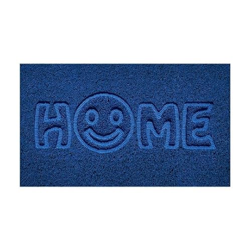 Nicoman Embossed Spaghetti Door Mat Dirt-Trapper Jet-Washable Doormat 70x43cm (Blue, HOME SMILEY FACE Shape) - Use Indoor or Sheltered Outdoor