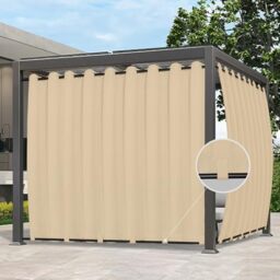 Easy-Going Outdoor Curtains Waterproof Windproof Weatherproof Curtain for Patio, Cabana, Porch, Pergola and Gazebo, Grommet Top and Tab Bottom Drape, 1 Panel, 150x108 inch, Beige