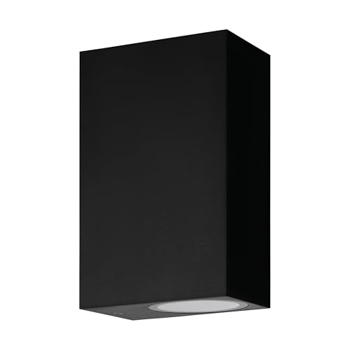 Eglo Outdoor wall Light Scogliera-E, with uplight and Downlight, Square Porch lamp, Black Plastic, GU10 Socket, IP44 Rating
