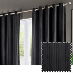 Paoletti Corinthian Velvet Eyelet Curtain Pair - Black - 229x183cm