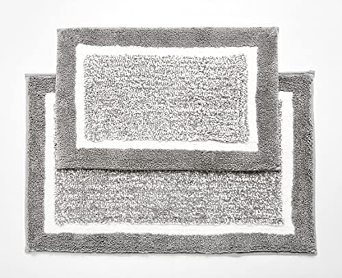 Penguin Home Bath Mat Sets 2 Piece Washable Super Absorbent Microfiber Non-slip Bottom Bath Rug For Toilet, Bathroom - Bath Mat & Contour Set (Racetrack Style Grey, 50x80 cm + 50x40 cm)
