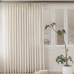 "MAIHER Pinch Pleated Linen Curtains for Sliding Patio Door, 72"" W x 108"" L, Light Filtering Semi Sheer Pinch Pleat Drapes for Living Room, Privacy Curtain, Natural Linen, 1 Panel"