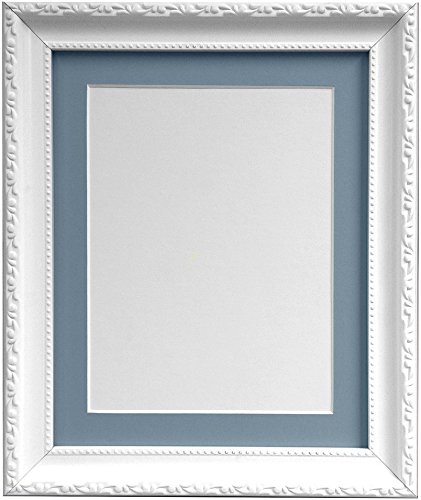 Shabby Chic White Picture Photo Frame with Light Blue Grey Mount 12 x 10 for For Image size 9 x 7