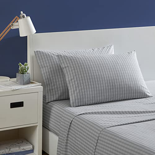 Nautica- Twin Sheet Set, Cotton Percale Bedding Set, Crisp & Cool, Lightweight & Breathable (Michael Plaid Grey, Twin)