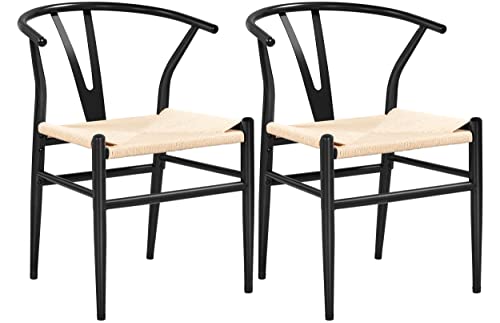 Yaheetech Dining Chair 2pcs Weave Chairs Modern Kitchen Chairs Backrest with Solid Metal Frame for Living Room Bedroom Dining Room Office Cafe,Black