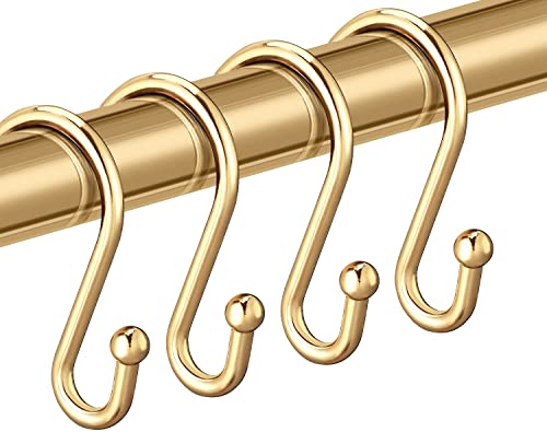 Gold Shower Curtain Rings Hooks, Set of 12 CHICTIE Decorative Shower Curtain Hooks, Premium Metal Rust Resistant S Shaped ???Hooks Hangers for Bathroom Curtains,Clothing, Towels, etc