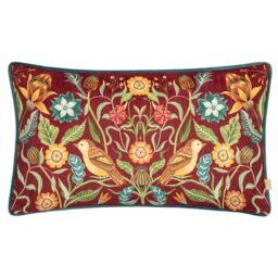 Evans Lichfield Hawthorn Birds Chenille Piped Cushion Cover, 30 x 50 cm, Burgundy