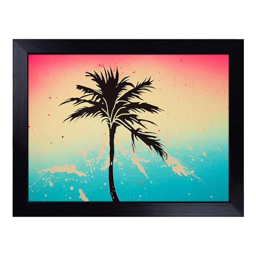 Lap Tray with Bean Bag Cushion, Palm Tree Painted - Handmade in the UK, Raised Wooden Edge, Padded Cushion, Heat-Resistant Wipe-Clean Surface, for Meals, Laptops and Crafts