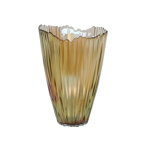 Ivyline Rippled Vase in Mocha Glass - Stylish Flower Holder Durable Home Decoration - H20 x W14 cm