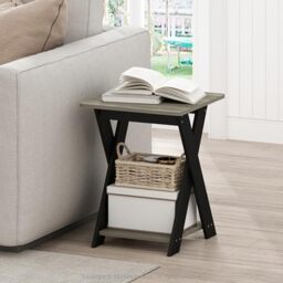 Furinno MODERN Side Table, X-Legs End Table with Open Shelf, Criss-Crossed Night Stand, Bedside Table, Easy Assembly, for Living Room, Bedroom, Grey Oak
