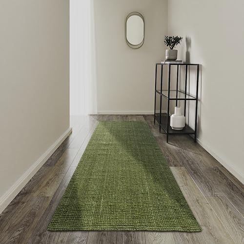 Villeroy & Boch Rosalie Jute Rug - Natural Living Room Rug Made of 100% Jute - Hand Woven & Environmentally Friendly - Boho Rug Jute for Living Room, Bedroom, Dining Room - Jungle Green, 80 x 300 cm