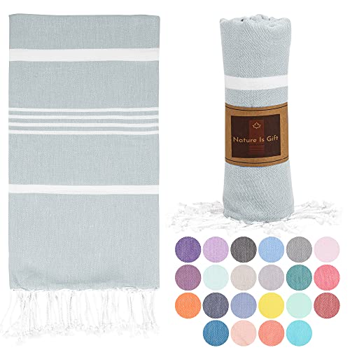 Beach Towel 100% Cotton Turkish Beach Towel Adult 38x70 Inch Pre-washed Absorbent Extra Large-Sand Free Quick Dry BathTowels-Lightweight Blanket-Travel Cruise Camping Spa Gym Yoga Towel-BabyBlue