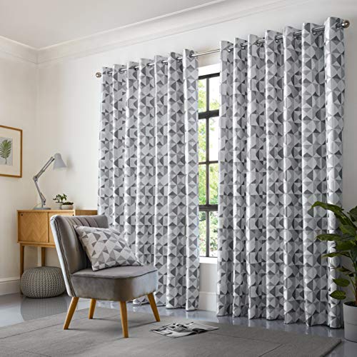 "Alan Symonds Skandi Lined Ring/Eyelet Top Curtains (Silver, 46"" x 54"" (117x137cm))"