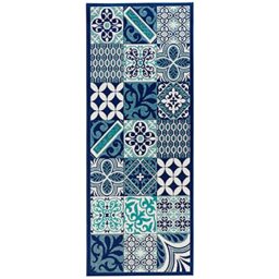 Zala Living Soho Runner - Kitchen Runner Non-Slip Rug Runner Flat Weave Short Pile Rug Kitchen Rug Washable for Hallway, Kitchen, Living Room, Bathroom, Blue Cream, 80 x 200 cm