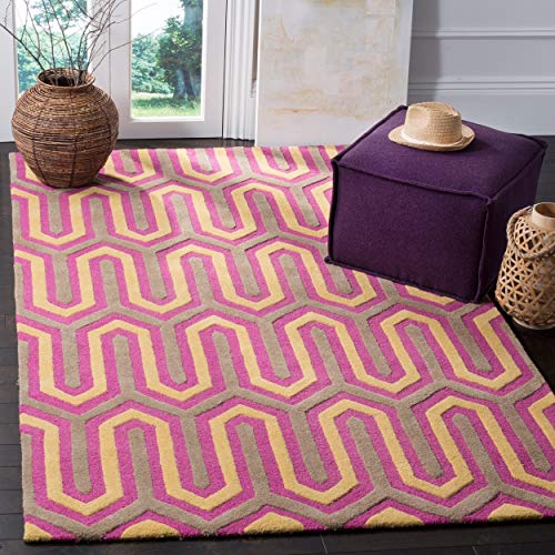 Safavieh Modern Indoor Hand Tufted Rectangle Area Rug, Cambridge Collection, CAM351, in Fuchsia / Grey, 122 X 183 cm for Living Room, Bedroom or Any Indoor Space