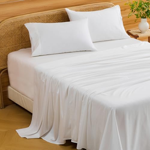 Bedlifes Deep Pocket Sheets 18-24 Inch, Queen Size Egyptian Cotton 1000 Thread Count, 4-Piece - Fits Extra Thick Mattresses, Cooling & Breathable (White)