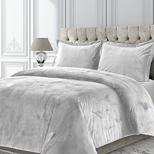 Tribeca Living VENICEDUVET Venice Velvet Oversized Solid Duvet Set,3pieces, King, Silver Grey