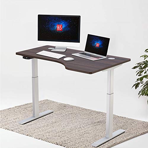 Hi5 Height Adjustable Office, Electric, Sit Standing Desk, Computer Workstation, Walnut&White, 140x83cm