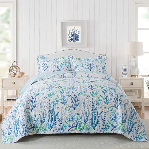 NEWLAKE Quilt Bedspread Sets - West Coastal Pattern Reversible Coverlet Set, King Size