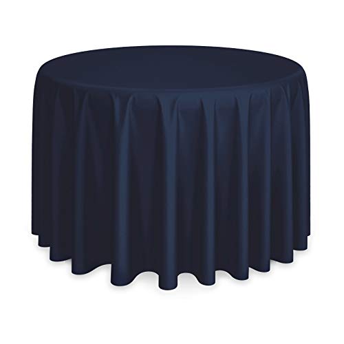 "Lann's Linens - 120"" Round Premium Tablecloth for Wedding/Banquet/Restaurant - Polyester Fabric Table Cloth - Navy Blue"