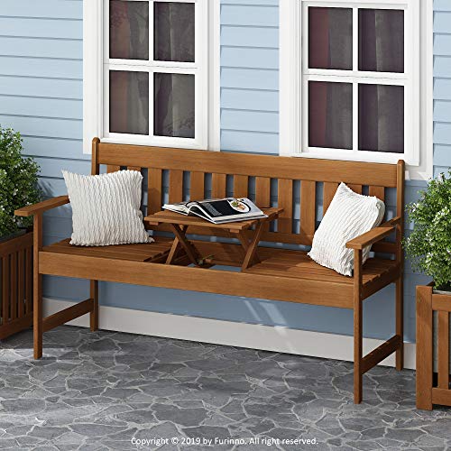 Furinno TIOMAN Outdoor Bench, Occasional Garden Bench with Back, for Patio, Garden, Porch, 55.88 x 149.86 x 142.24 cm, Natural