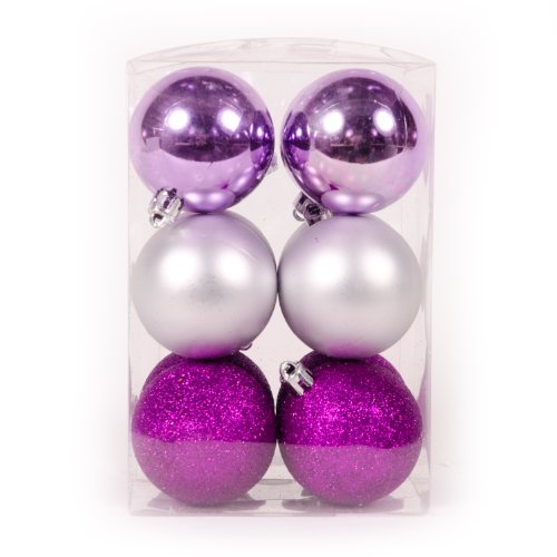 WeRChristmas 12-Piece Variety Christmas Tree Baubles Decoration Pack, Pink/Purple/Silver/Fuchsia