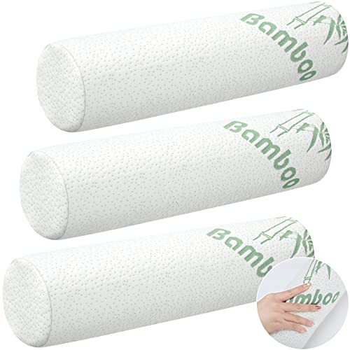 3 Pack Bamboo Cervical Neck Roll Memory Foam Pillow Cylinder Bolster Pillow for Bed Round Neck Pillow Support with Removable Washable Cover for Sleeping Travel Yoga Legs Back Lumbar 18 x 4 Inches