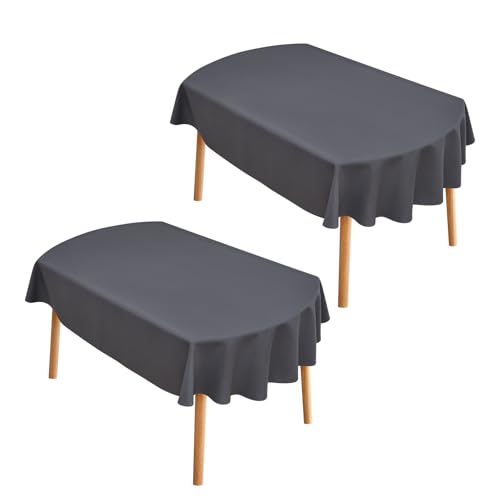 Wolkemer 2 Pack 60x84 Inch Oval Tablecloth Washable Solid Grey Table Cloth - Reusable Polyester Fabric Table Cloth, Oval Table Cover, Tablecloth for Dining, Wedding, Holiday, Party, Banquet Decoration