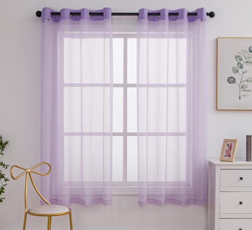 PI Sheer Curtains Panels Ring Top Airy Voile Window Draperies for Dining Room 2 Panels (W52 X L72, Violet Purple)