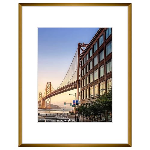 Frametory, 11x14 Aluminum Picture Frame - 11 x 14 Bronze Frame with Removable Mat for 8 x 10 Photo - 14 by 11 Durable Metal Frame with Real Glass - Sawtooth Hanger for Easy Wall Display - 1 Pack