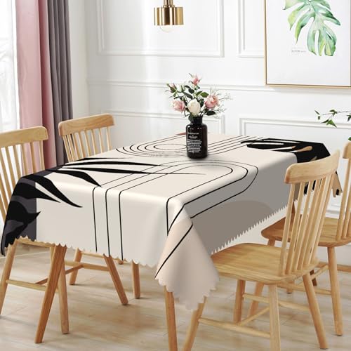 TTQYFNM 54x78inches Mid Century Rectangle Tablecloth Boho Abstract Geometric Leaves Modern Fabric Table Cloth Waterproof Wrinkle Free Table Cover for Home Kitchen Dining Room Picnic Patio Home Decor