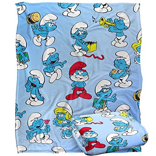The Smurfs All Over Silky Touch Super Soft Throw Blanket 152 X 127 cm, White