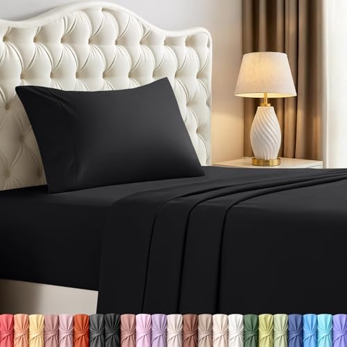 Utopia Bedding Twin Bed Sheets Set - 4 Piece Bedding - Brushed Microfiber - Shrinkage and Fade Resistant - Easy Care (Twin, Black)
