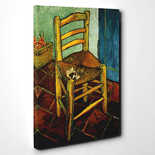 Vincent Van Gogh Chair and Pipe Canvas Print - Gallery Wrapped 30mm Frame Wall Art - 30x20 inches - Ready to Hang - Modern Picture - Living Room Bedroom Lounge Office