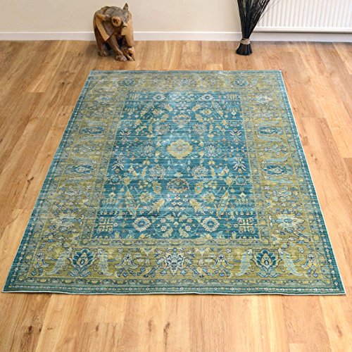 Aqua Silk Traditional Rugs E309c in Green and Blue
