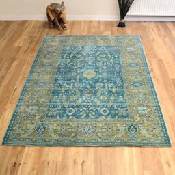 Aqua Silk Traditional Rugs E309c in Green and Blue