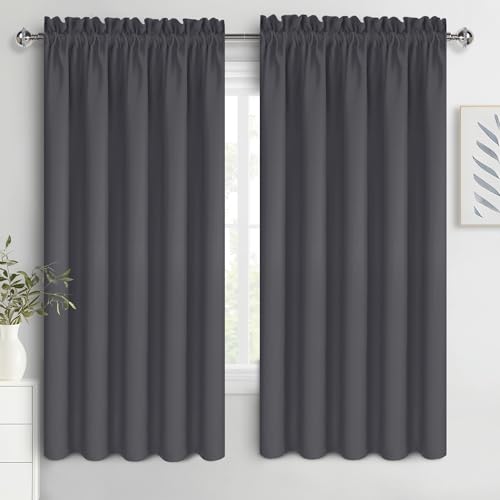 DWCN Bedroom Blackout Curtains 70 x 63 Inches Length 2 Panels Set, Solid Thermal Insulated Energy Saving Rod Pocket Window Treatment Curtains Blackout Drapes (W70 x L63 Inch, Dark Grey)