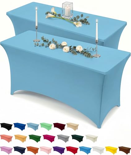 Utopia Kitchen Spandex Tablecloth 2 Pack [6FT, Blue Mist] Tight, Fitted, Washable and Wrinkle Resistant Stretch Rectangular Patio Table Cover for Event, Wedding, Banquet & Parties [72Lx30Wx30H Inch]