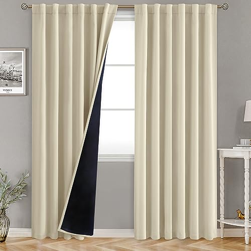 BGment Beige 100% Blackout Curtains for Bedroom, 78 Inch Black Out Living Room Panels with Thermal Liner, Rod Pocket and Back Tab Double Layer Room Darkening Drapes, 2 Panels, Each 52 x 78 Inch