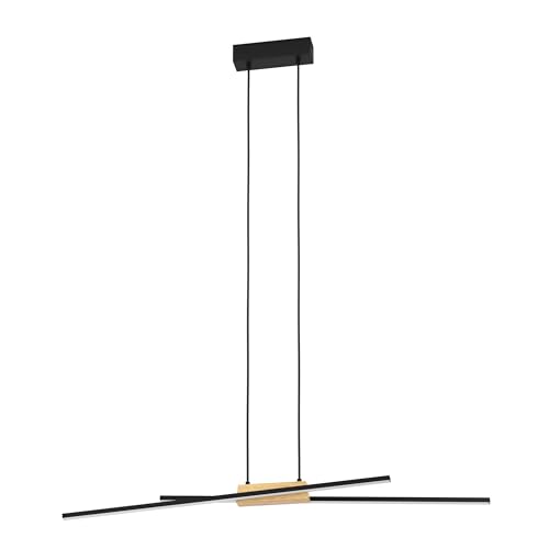 Eglo LED Pendant Lighting Panagria, Ceiling Light Fitting for Dining Room, FSC100HB, Minimalist Hanging lamp Made of Aluminium, Steel, Wood and Plastic in Black, Brown and White, Warm White