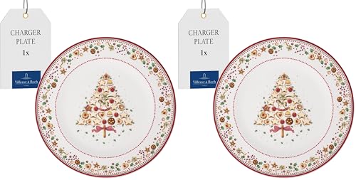 Villeroy & Boch Winter Bakery Delight Decorative Premium Porcelain Serving Plate, Red/Multi-Colour, 32 cm (Pack of 2)