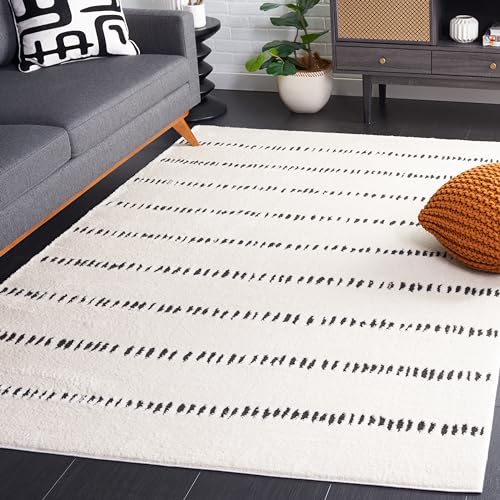Safavieh Geometric Rug for Living Room, Dining Room, Bedroom - Melody Collection, Short Pile, in Ivory and Black, 152 X 229 cm